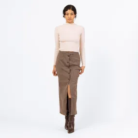 Vintage 70s Brown Pinstriped Maxi Pencil Skirt - Small, 26" Waist