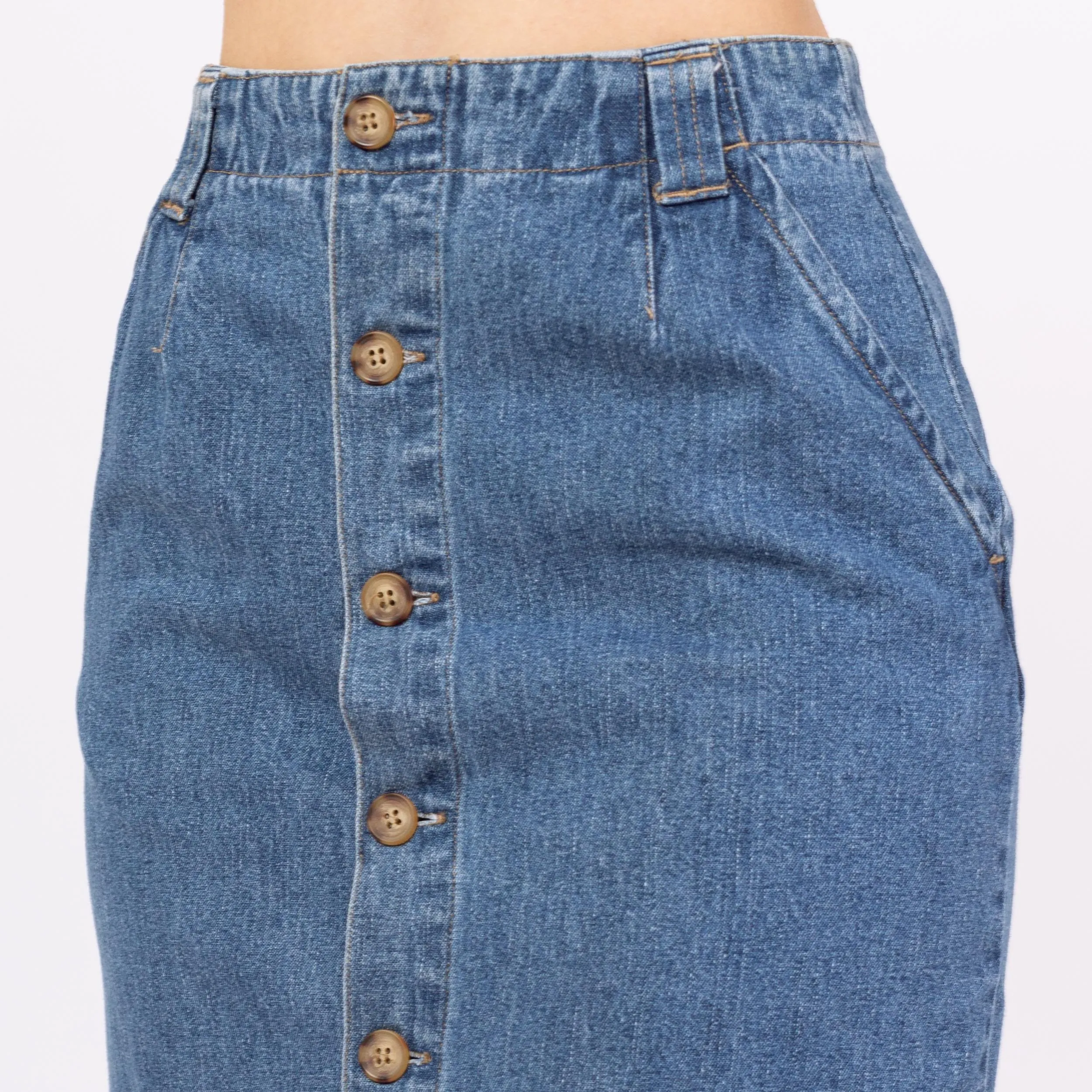 Vintage 90s Denim Button Front Midi Pencil Skirt - Extra Small, 25" Waist