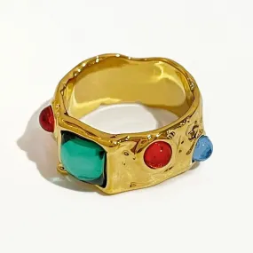 Vintage Golden Colorful Glass Chunky Rings for Ladies
