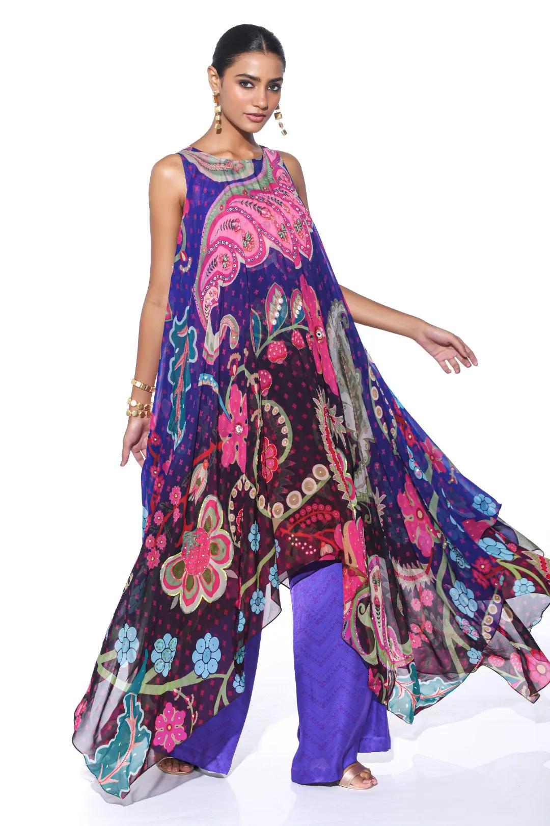 Violet High-Low Tunic Set