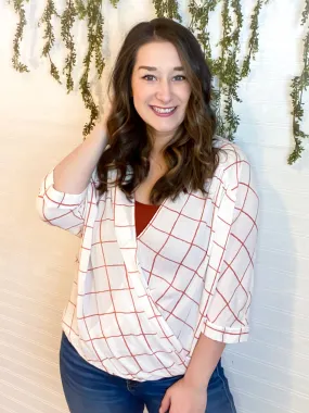 White/Coral Plaid Top