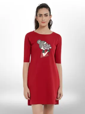 WOMEN'S FLOWERS PRINTED THREE QUARTER SLEEVE T-SHIRT SIDE POCKET
