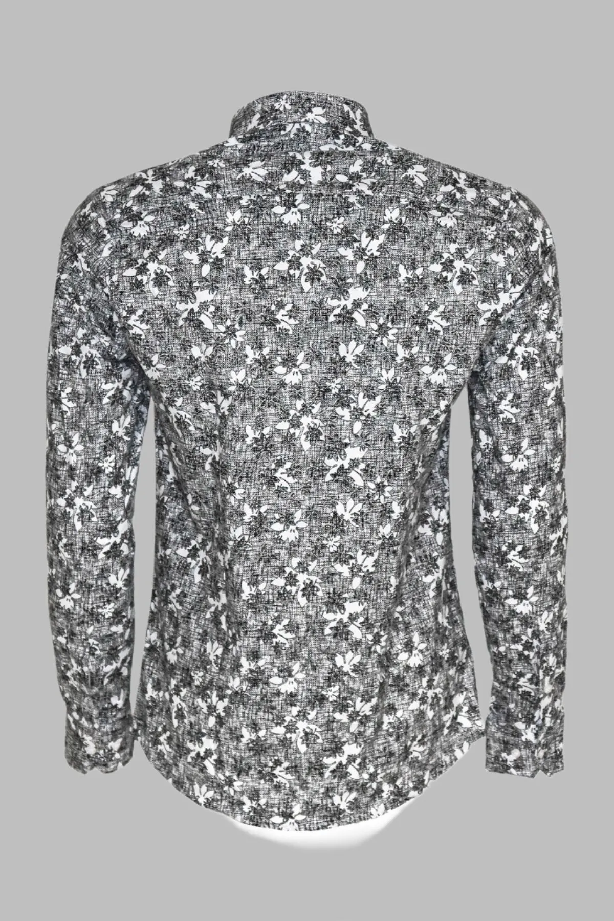 WSS Bloom Patterned Dark Slim Fit Grey Men Shirt  - Singen