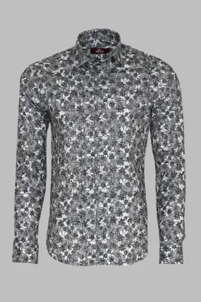 WSS Bloom Patterned Dark Slim Fit Grey Men Shirt  - Singen