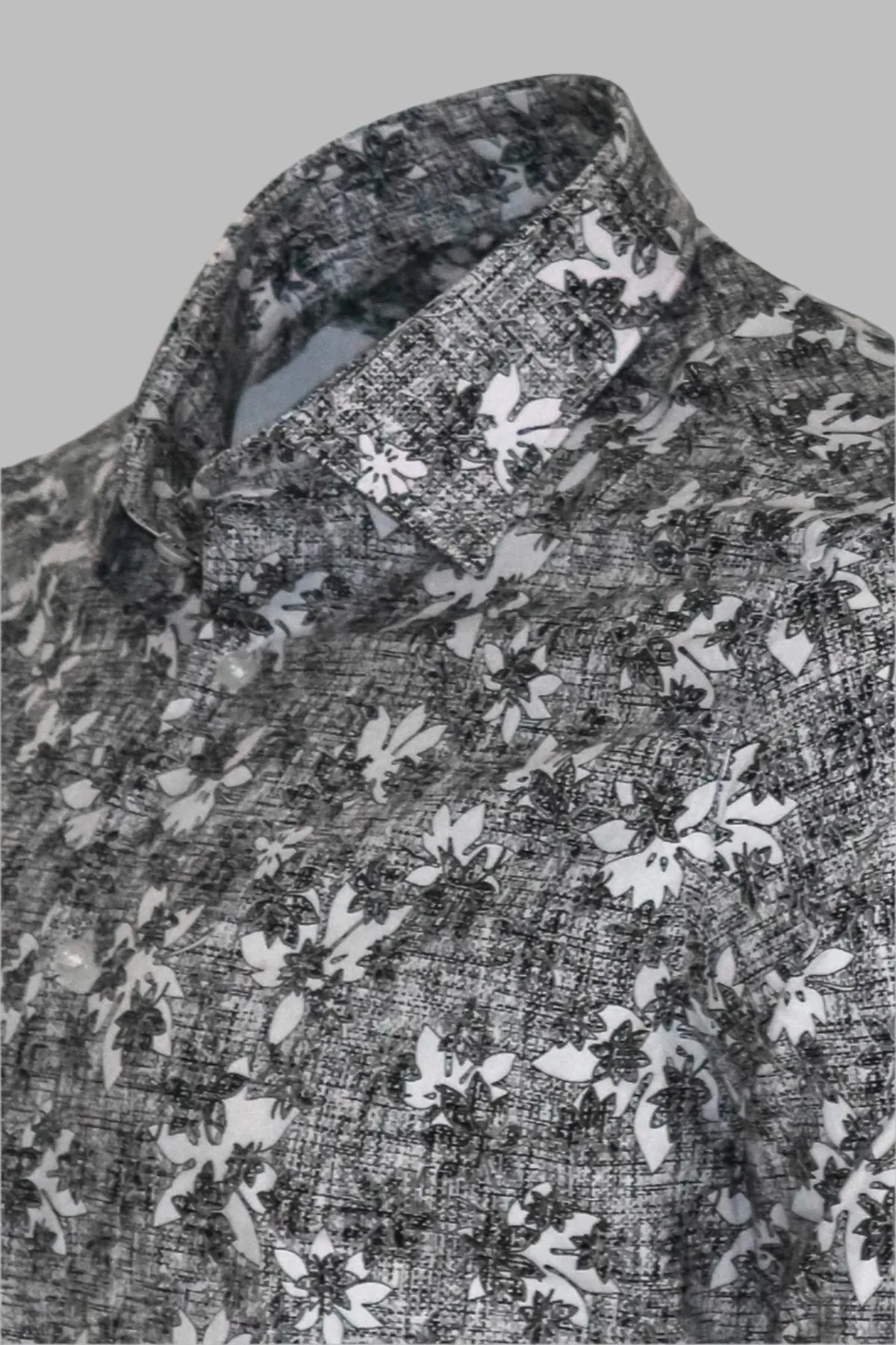 WSS Bloom Patterned Dark Slim Fit Grey Men Shirt  - Singen