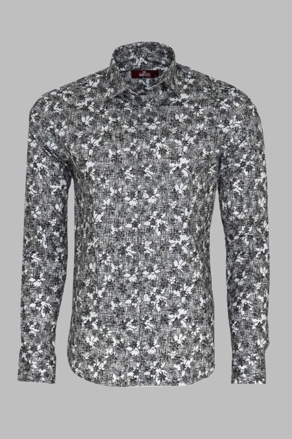 WSS Bloom Patterned Dark Slim Fit Grey Men Shirt  - Singen