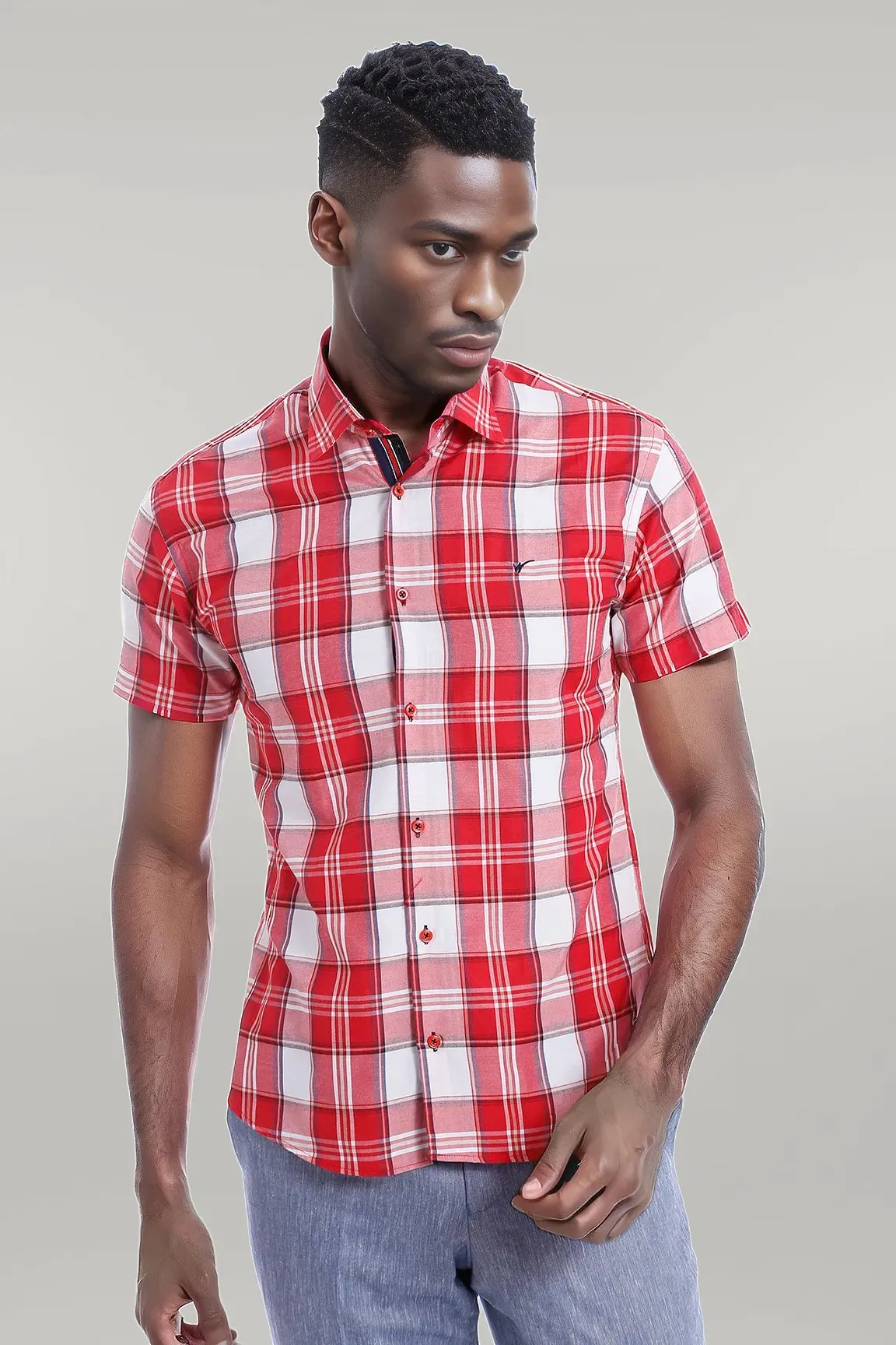 WSS Checked Short Sleeve Burgundy Men Shirt  - Singen