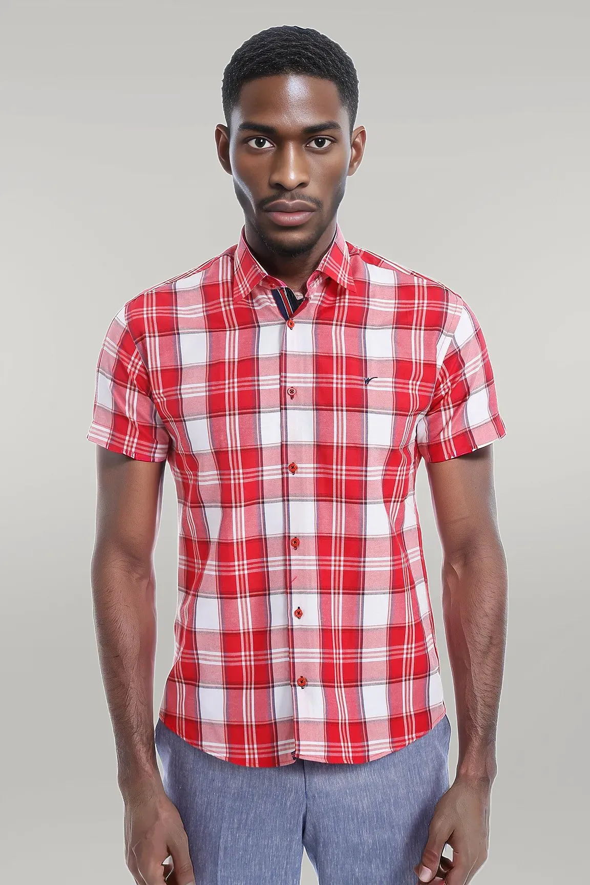 WSS Checked Short Sleeve Burgundy Men Shirt  - Singen
