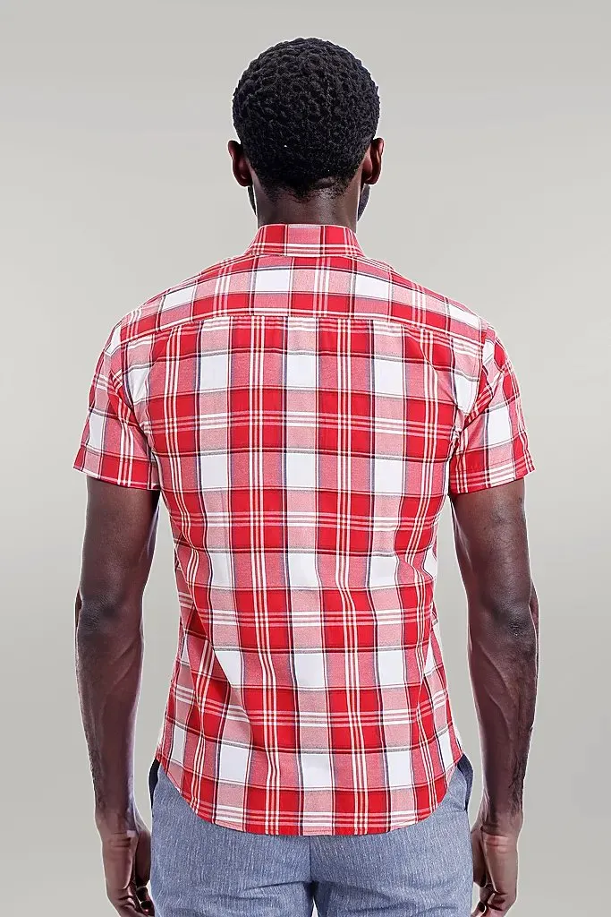 WSS Checked Short Sleeve Burgundy Men Shirt  - Singen