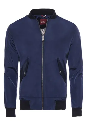 WSS Flap Pockets Zippered Blue Men Bomber Coat  - Singen
