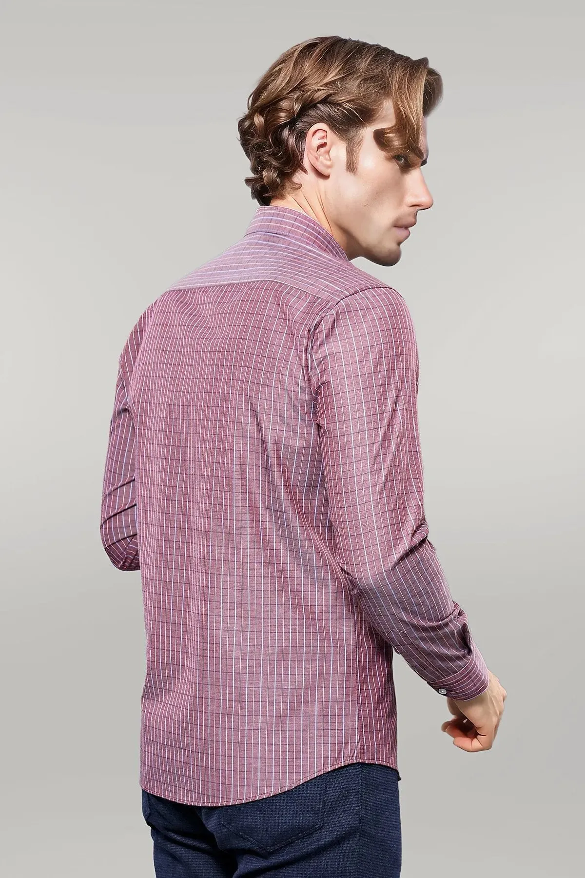 WSS Slim-Fit Burgundy Plaid Shirt  - Singen