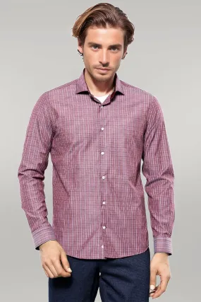 WSS Slim-Fit Burgundy Plaid Shirt  - Singen