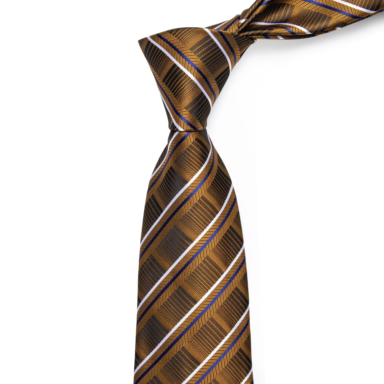 YourTies White Solid Long Sleeve Shirt with Deep Brown Striped Silk Tie for Men
