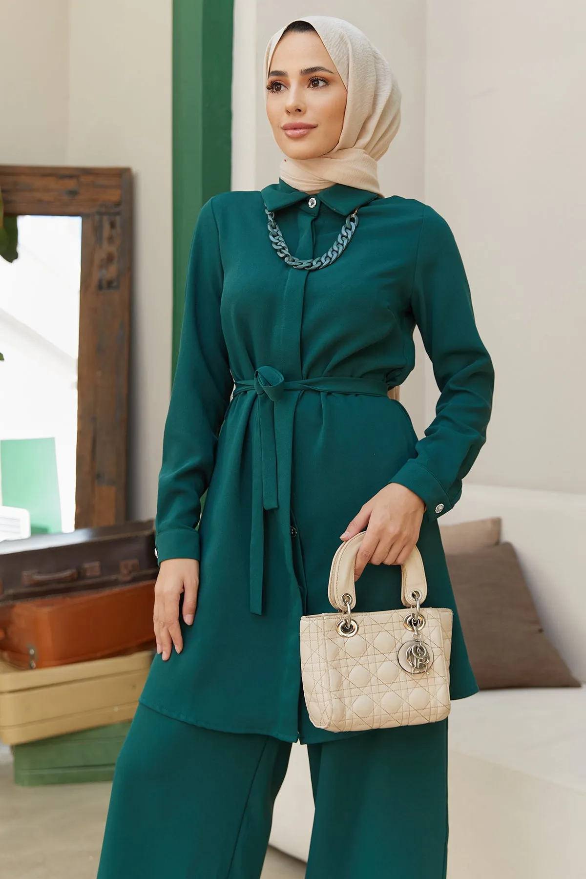 ZRF Women Chain Necklace Set - Emerald - Spokane