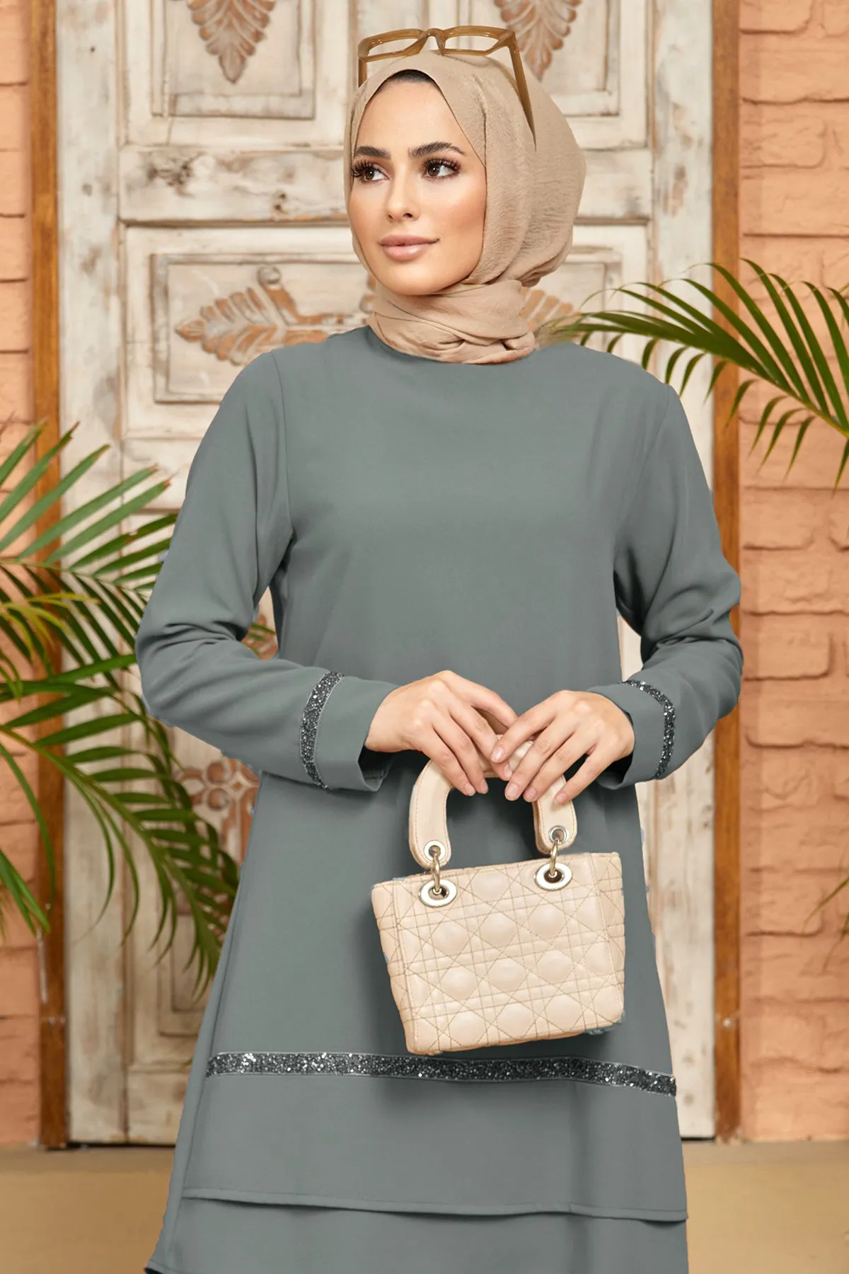 ZRF Women Stone-Detailed Tunic Pants Set - Gray - Cuyahoga Falls